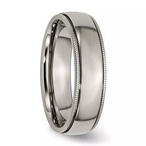 Chisel Titanium Grooved and Beaded Edge 6mm‎ Polished Band, Finger Size 9.5
